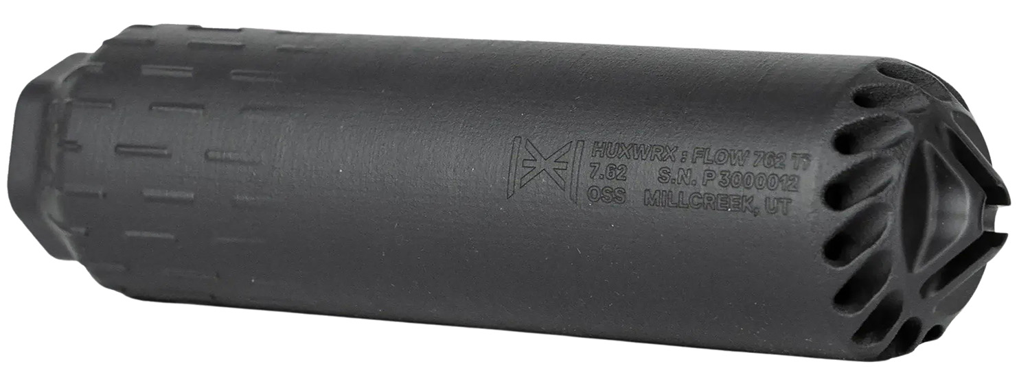 Huxwrx 2748 FLOW 762 TI  30 Cal (7.62mm), 6.70" Long 1.80" Diameter, Black Titanium, 5/8"-24 tpi DT Mount