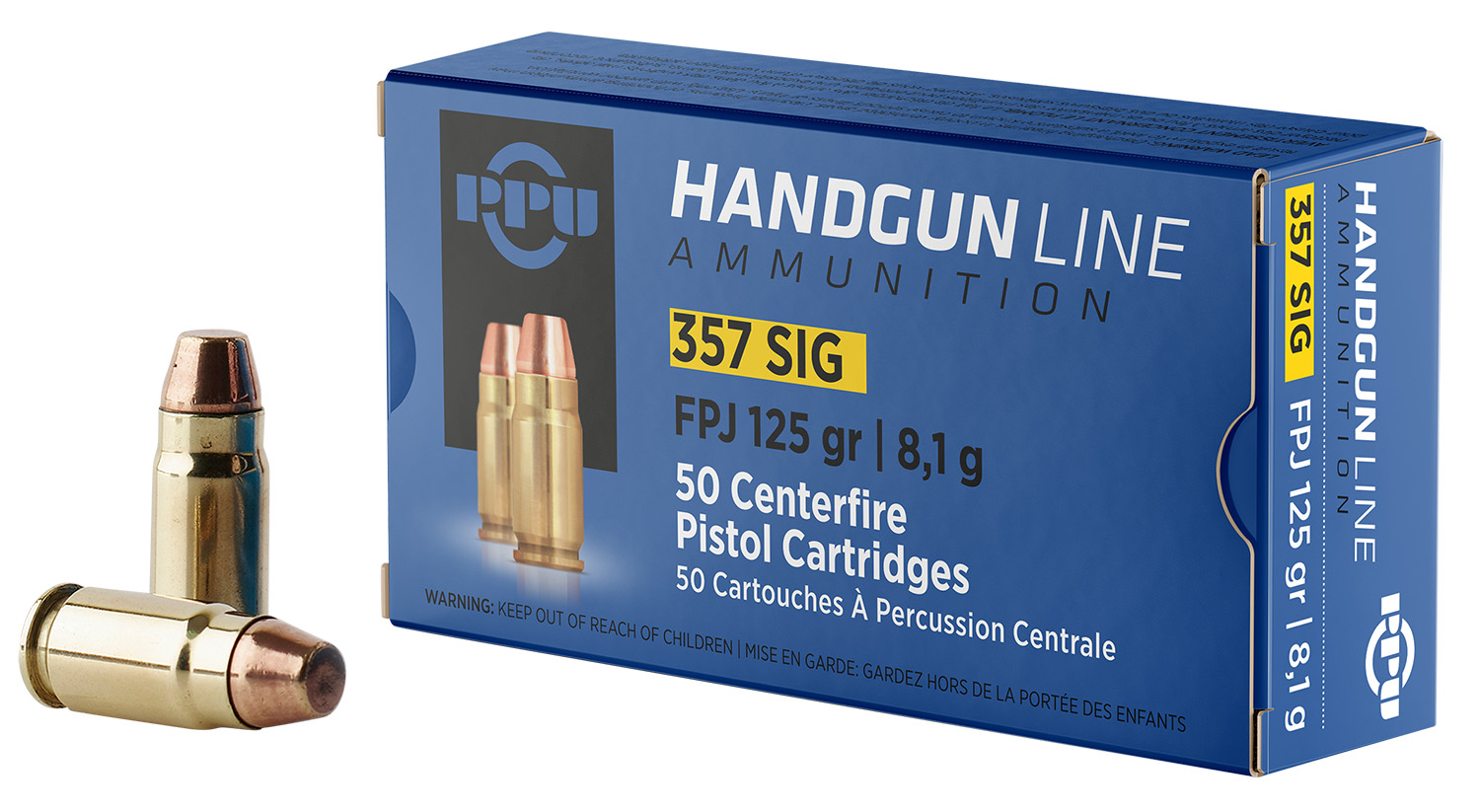 PPU PPH357S Handgun  357Sig 125gr Flat Point Jacketed 50 Per Box/20 Case