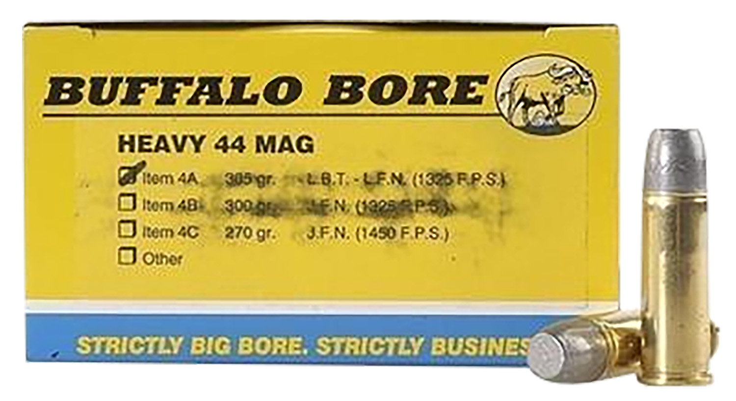 Buffalo Bore Ammunition 4A20 Heavy Strictly Business 44Rem Mag 305gr Hard Cast Lead Flat Nose 20 Per Box/12 Case 3 Buffalo Bore Ammunition 4A20 Heavy Strictly Business 44Rem Mag 305gr Hard Cast Lead Flat Nose 20 Per Box/12 Case