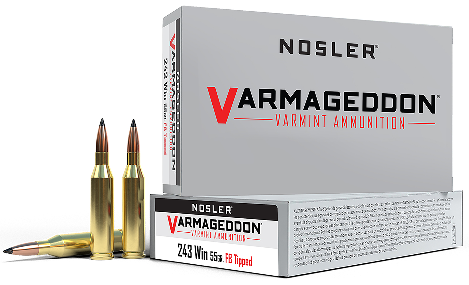 Nosler 65165 Varmageddon  243Win 55gr Flat Base Tipped 20 Per Box/10 Case