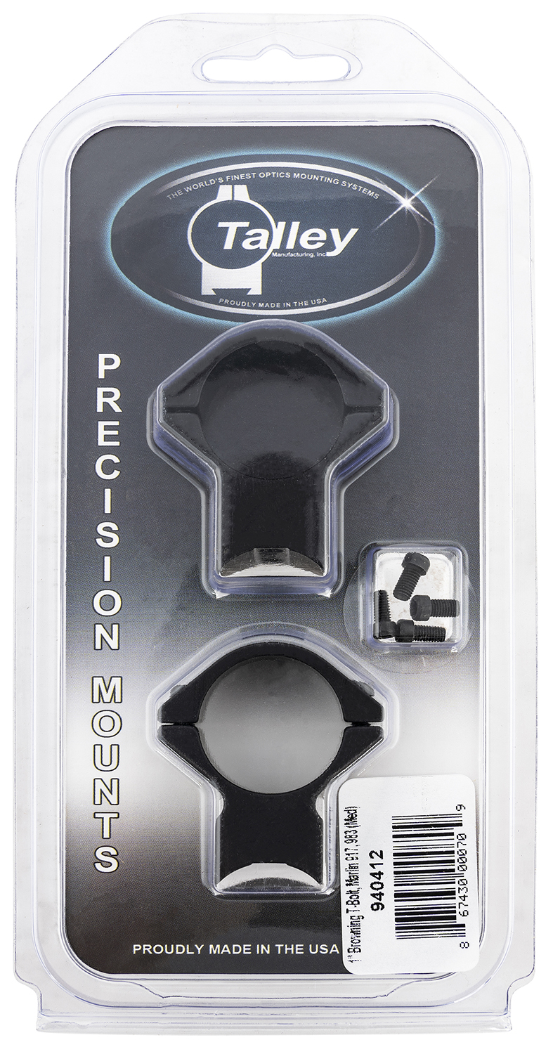 Talley 940412 Scope Mount/Ring Combo  Black Anodized Aluminum 1" Tube Browning T-Bolt Medium Rings 0 MOA