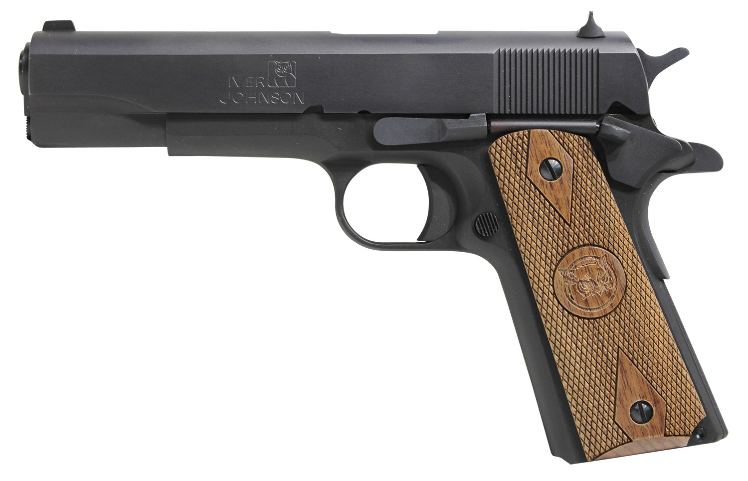 Iver Johnson Arms 1911A1938 1911 A1 38 Super 9+1 5" Black Steel Barrel, Matte Blued Serrated Steel Slide & Frame w/Beavertail, Double Diamond Checkered Walnut Grip 3 Iver Johnson Arms 1911A1938 1911 A1 38 Super 9+1 5" Black Steel Barrel, Matte Blued Serrated Steel Slide & Frame w/Beavertail, Double Diamond Checkered Walnut Grip