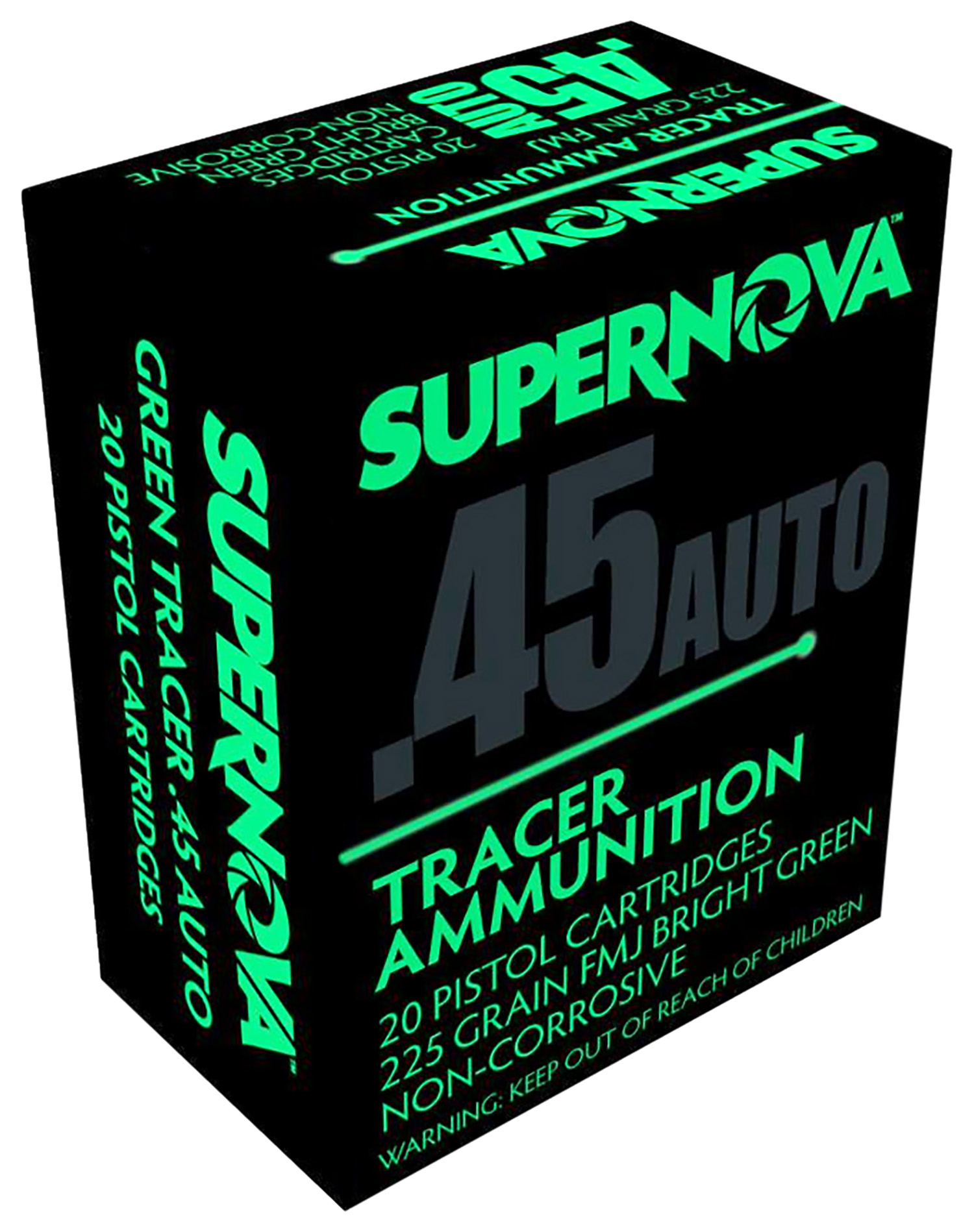 Supernova PMSN45ACG Green Tracer Non Corrosive 45 ACP 225 gr Full Metal Jacket 20 Per Box/ 50 Cs 3 Supernova PMSN45ACG Green Tracer Non Corrosive 45 ACP 225 gr Full Metal Jacket 20 Per Box/ 50 Cs
