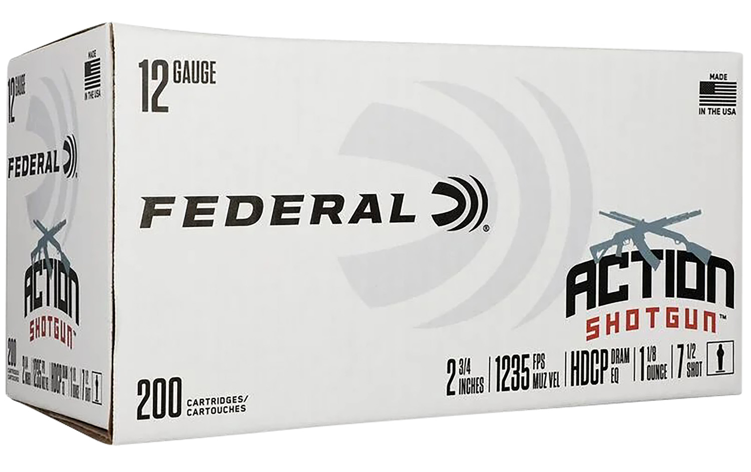 Federal AS12H75 Action Shotgun 12Gauge 2.75" 1 1/8oz 7.5Shot 200 Per Box/1 Case 3 Federal AS12H75 Action Shotgun 12Gauge 2.75" 1 1/8oz 7.5Shot 200 Per Box/1 Case
