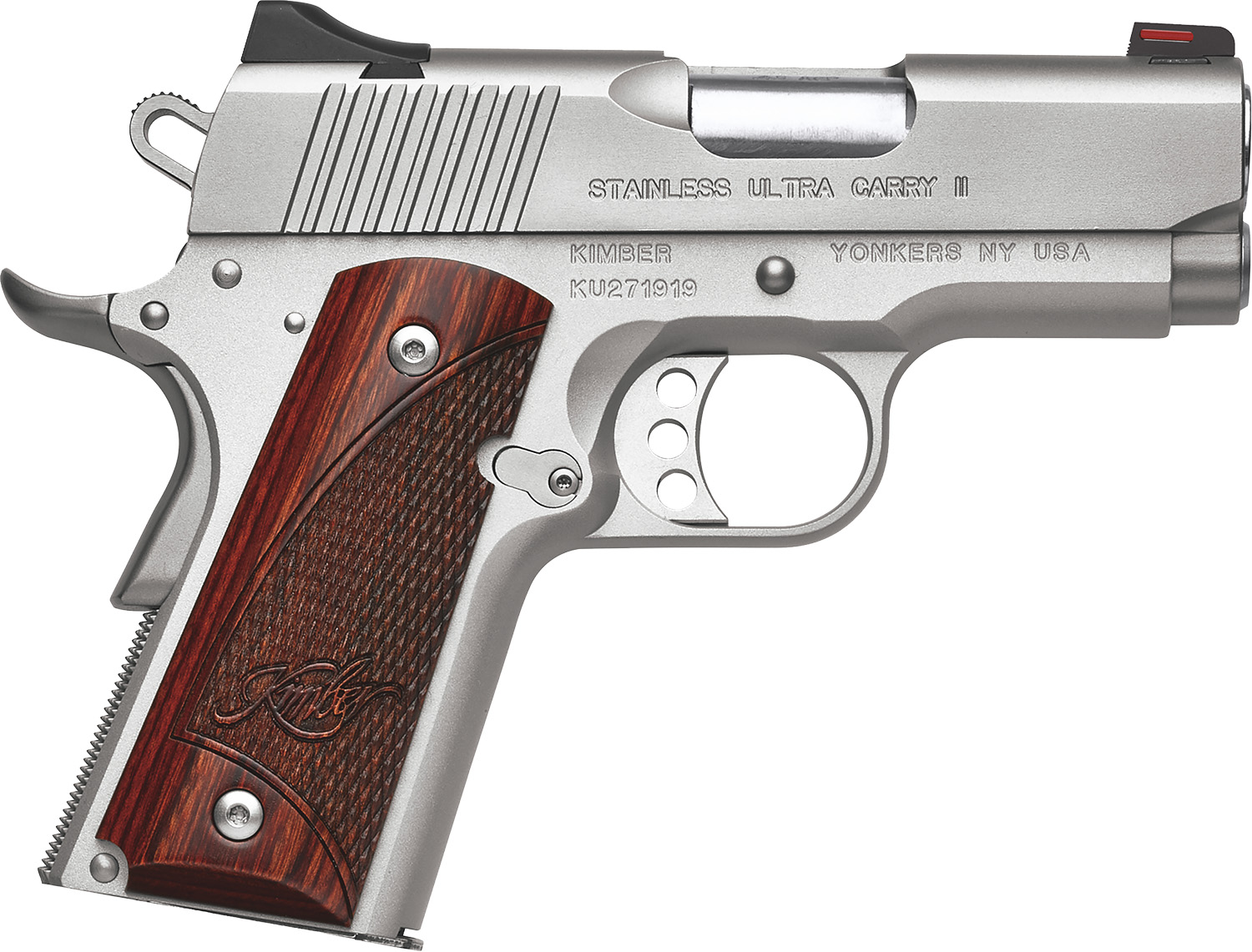 Kimber Mfg, Inc 3200330 Ultra Carry II 45 ACP 7+1 3" Stainless Match Grade Barrel, Satin Silver Serrated Stainless Steel Slide, Satin Silver Aluminum Frame w/Beavertail, Rosewood Grip 3 Kimber Mfg, Inc 3200330 Ultra Carry II 45 ACP 7+1 3" Stainless Match Grade Barrel, Satin Silver Serrated Stainless Steel Slide, Satin Silver Aluminum Frame w/Beavertail, Rosewood Grip