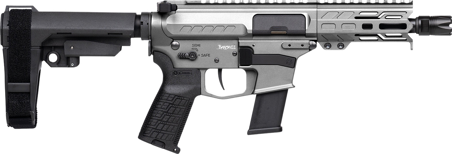 CMMG 45A150FTNG Banshee FE MkG 45 ACP 13+1 5" Black Nitride Threaded Barrel, M-LOK Handguard, Titanium Cerakote Aluminum Receiver w/Picatinny Rail, Black Polymer CMMG RipBrace, CMMG Zeroed Grip 3 CMMG 45A150FTNG Banshee FE MkG 45 ACP 13+1 5" Black Nitride Threaded Barrel, M-LOK Handguard, Titanium Cerakote Aluminum Receiver w/Picatinny Rail, Black Polymer CMMG RipBrace, CMMG Zeroed Grip