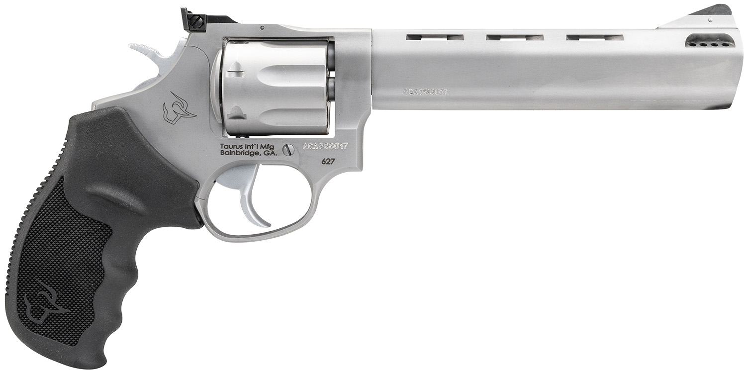 Taurus 2-627069 Tracker 627 Medium 357 Mag 38 Special +P 7 Shot 6.50" Matte Stainless Steel Ported Barrel, Cylinder & Frame, Black Ribber Grip, Transfer Bar Safety, Exposed Hammer