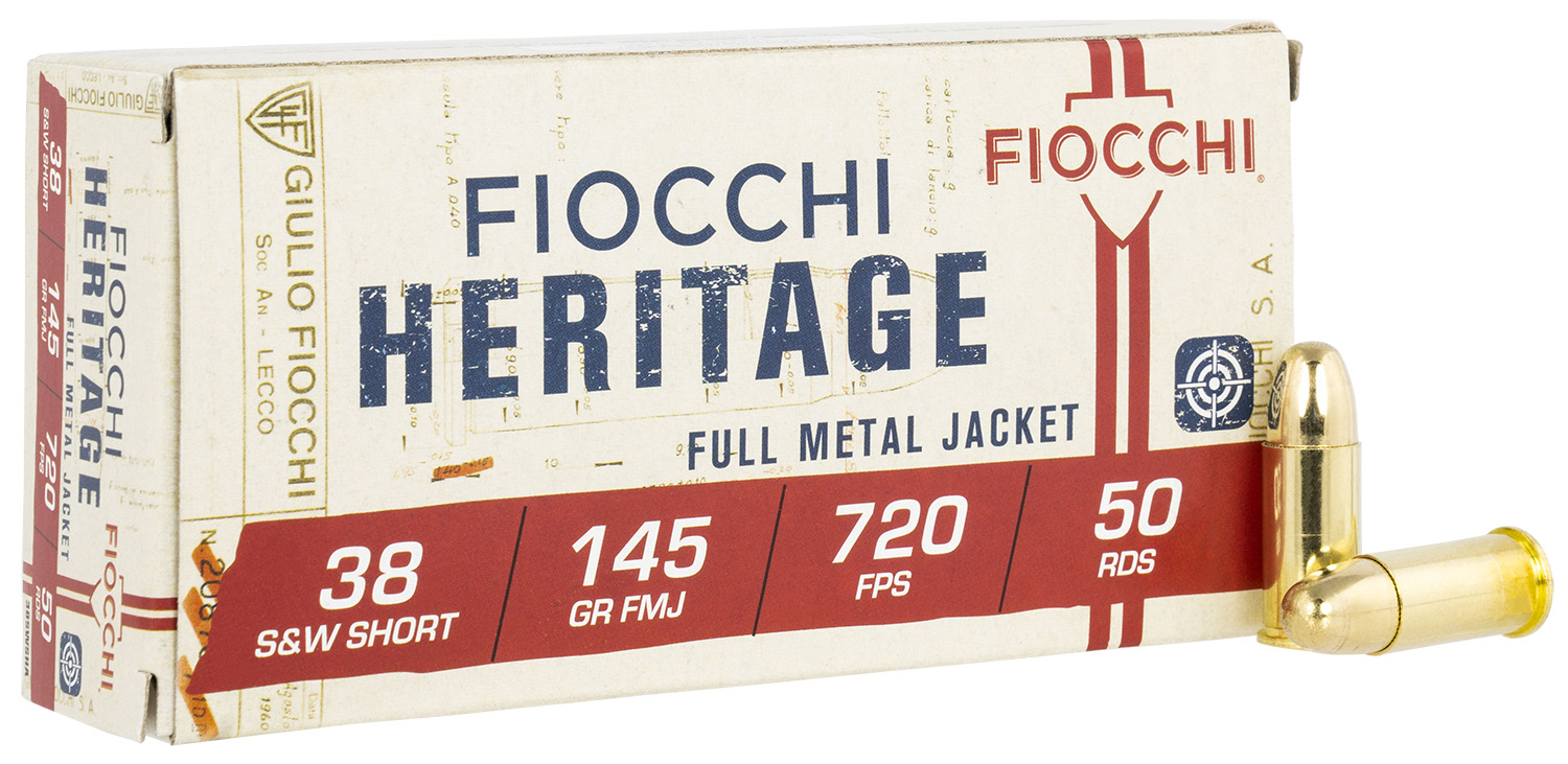Fiocchi 38SWSHA Heritage  38S&WShort 145gr Full Metal Jacket 50 Per Box/20 Case