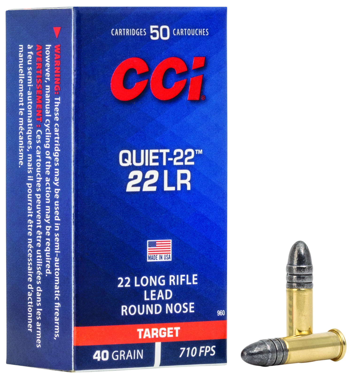 CCI 960 Quiet-22  22LR 40gr Lead Round Nose 50 Per Box/100 Case