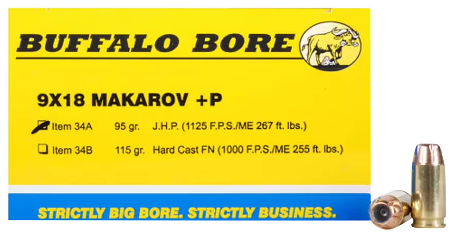 Buffalo Bore Ammunition 34A20 Personal Defense Strictly Business 9x18Makarov +P 95gr Jacket Hollow Point 20 Per Box/12 Case 3 Buffalo Bore Ammunition 34A20 Personal Defense Strictly Business 9x18Makarov +P 95gr Jacket Hollow Point 20 Per Box/12 Case