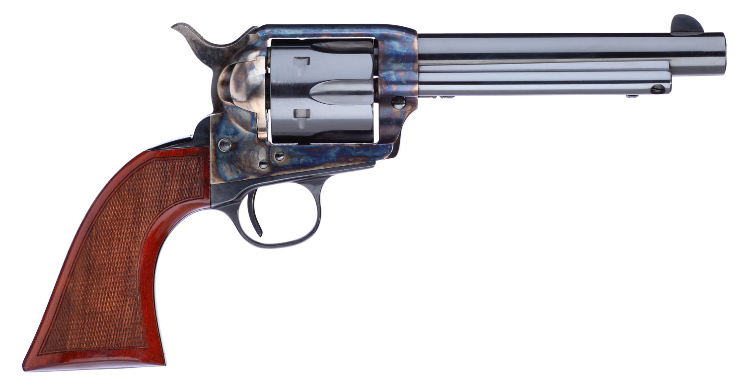 Taylors & Company 556209DE Short Stroke Gunfighter Uberti 357 Mag 6 Shot 5.50" Blued Round Barrel & Cylinder, Color Case Hardened Steel Frame, Walnut Checkered Army Style Grip, Exposed Hammer 3 Taylors & Company 556209DE Short Stroke Gunfighter Uberti 357 Mag 6 Shot 5.50" Blued Round Barrel & Cylinder, Color Case Hardened Steel Frame, Walnut Checkered Army Style Grip, Exposed Hammer