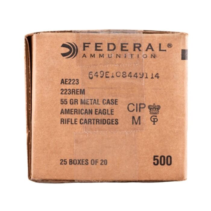 Cart 2 Federal Ammo American Eagle Rifle Ammunition .223 Rem 55 gr FMJ 3240 fps 500/rd Case