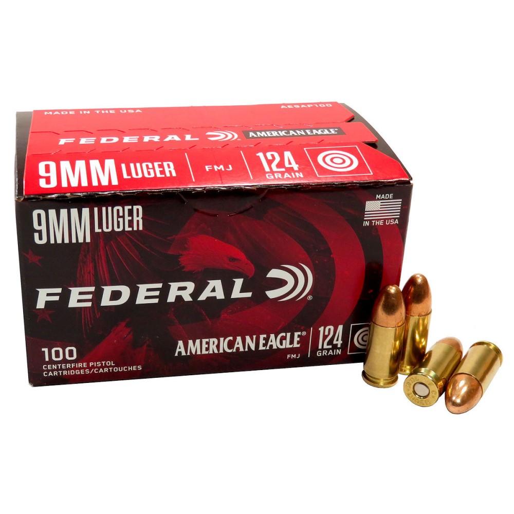 Federal American Eagle Handgun Ammo 9mm Luger 124 gr FMJ 1150 fps 100/ct 3 Federal American Eagle Handgun Ammo 9mm Luger 124 gr FMJ 1150 fps 100/ct