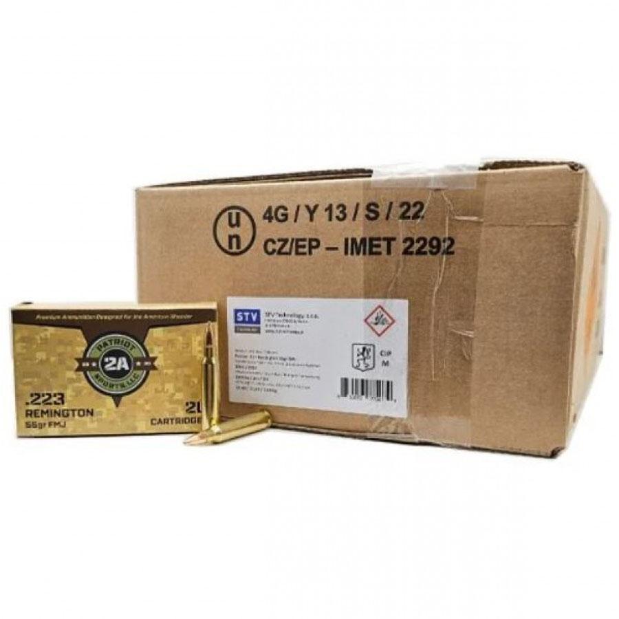 Patriot Sports Rifle Ammunition .223 Rem 55gr FMJ 3280 fps 1000/ct(50-20ct Boxes)