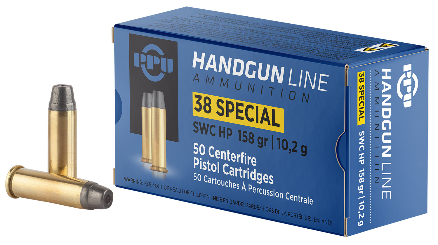 PPU PPH38SH Handgun  38Special 158gr Semi Wadcutter Hollow Point 50 Per Box/10 Case