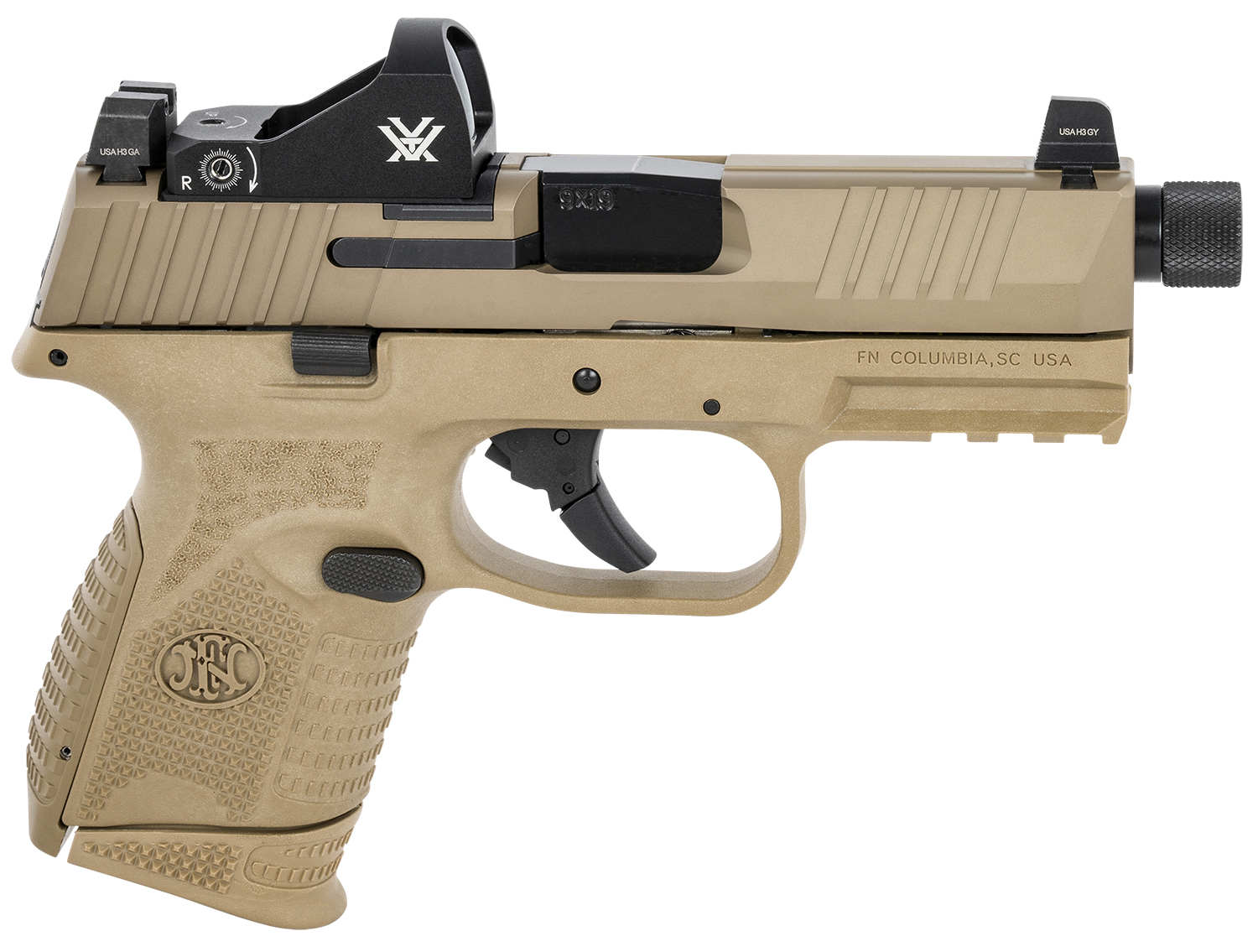FN 66100797 509 Compact Tactical 9mm Luger 4.32" Threaded Barrel, 12+1/24+1, FDE Polymer Frame w/Mounting Rail, Optic Cut FDE Stainless Steel Slide, Includes Viper Red Dot