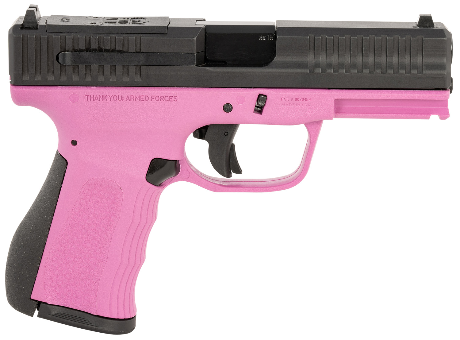 FMK FMKG49PK G3  9mm Luger 14+1 4" Stainless Steel Barrel, Black Optic Cut/Serrated Carbon Steel Slide, Pink Polymer Frame w/Picatinny Rail, Black Backstrap Grip