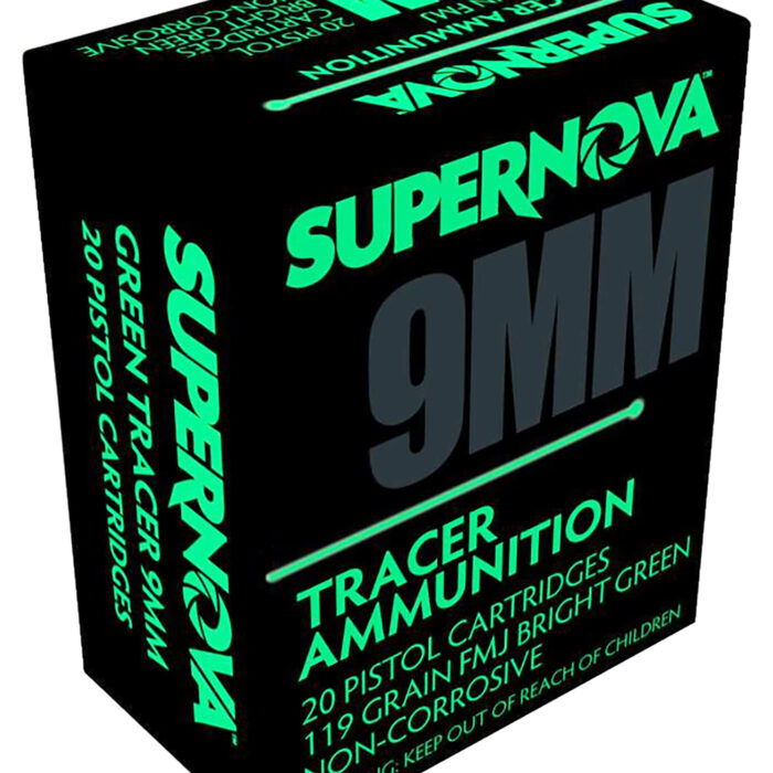 Supernova PMSN9MMG Green Tracer Non Corrosive 9mm Luger 119 Gr Full Metal Jacket 20 Per Box/ 50 Cs