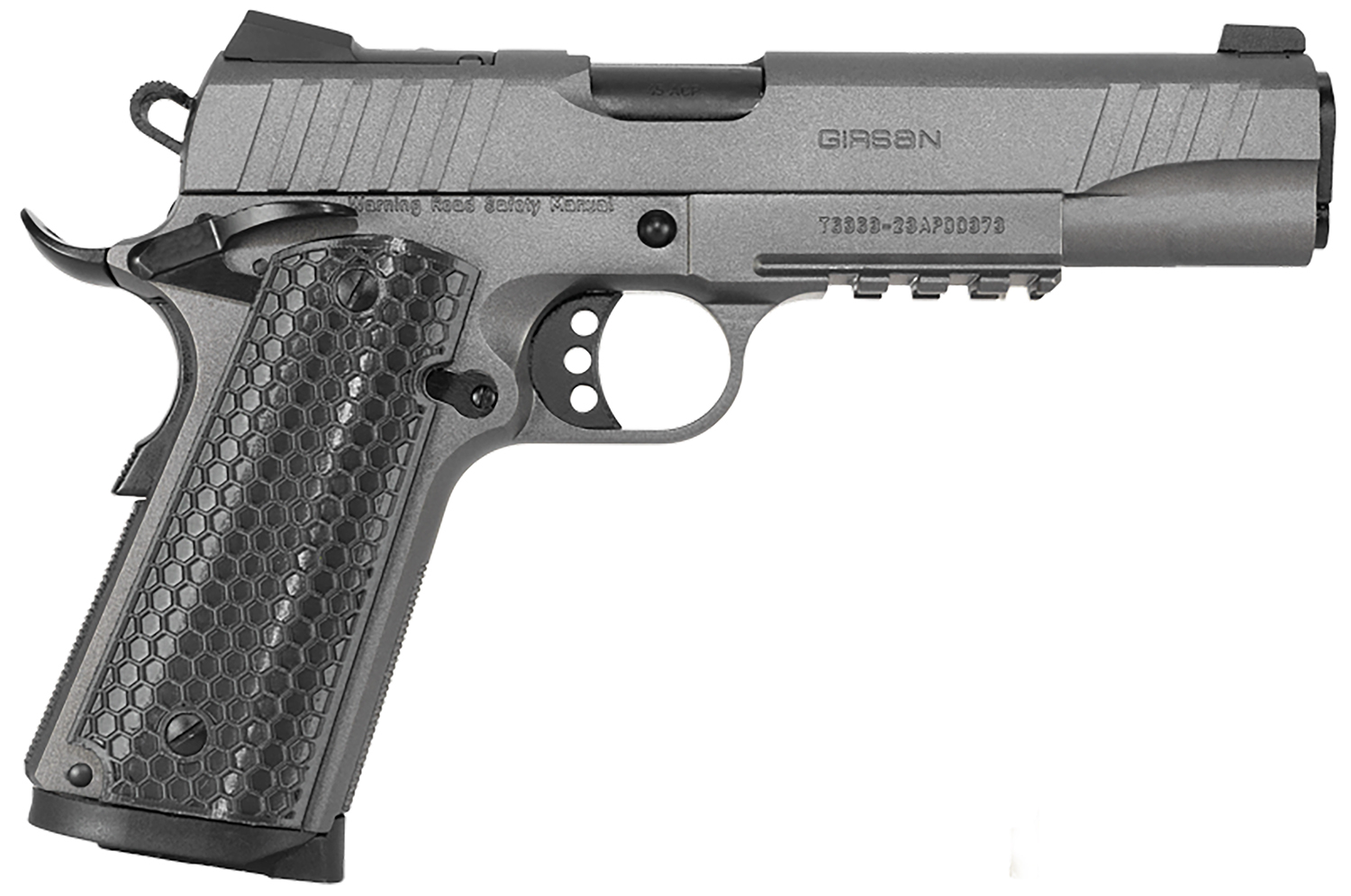 Girsan 391149 MC1911 S Influencer Full Size 38 Super 9+1 5" Black Steel Barrel, Tungsten Gray Cerakote Optic Ready/Serrated Steel Slide & Frame w/Picatinny Rail & Beavertail, Gray Polymer Grip
