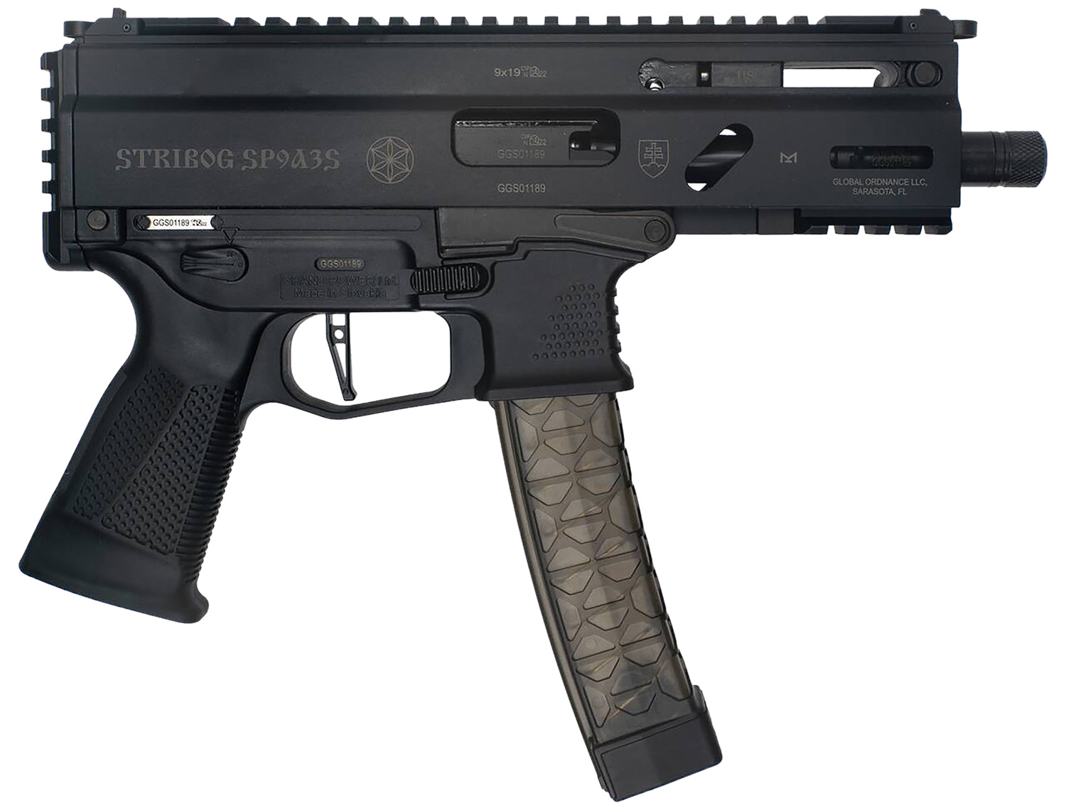 Grand Power 8588005808590 SP9A3S Stribog 9mm Luger 30+1 5.50" Black Threaded Barrel, M-LOK Handguard, Black Aluminum Picatinny Rail Receiver, Rear Picatinny Rail, Black Polymer Grip, Thread Protector