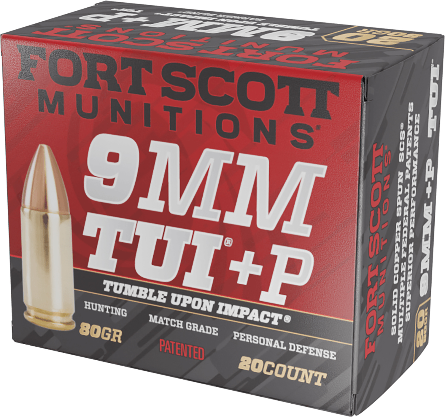Fort Scott Munitions 9MM+P-080-SCV Tumble Upon Impact (TUI) 9mm+P 80gr Solid Copper Spun 20 Per Box/25 Case 3 Fort Scott Munitions 9MM+P-080-SCV Tumble Upon Impact (TUI) 9mm+P 80gr Solid Copper Spun 20 Per Box/25 Case