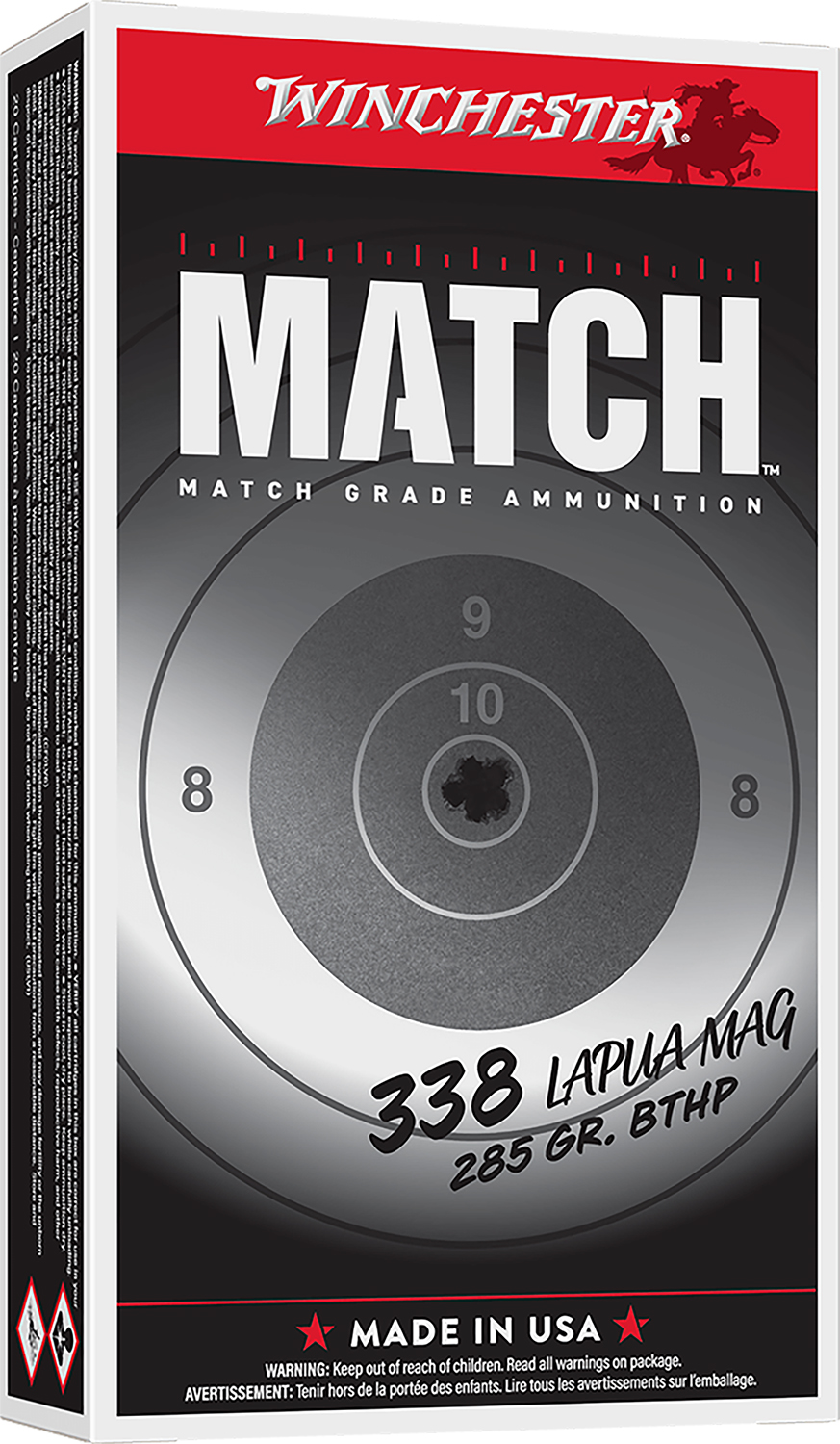 Winchester Ammo S338LM2 Match  338LapuaMag 285gr Boat Tail Hollow Point 20 Per Box/10 Case