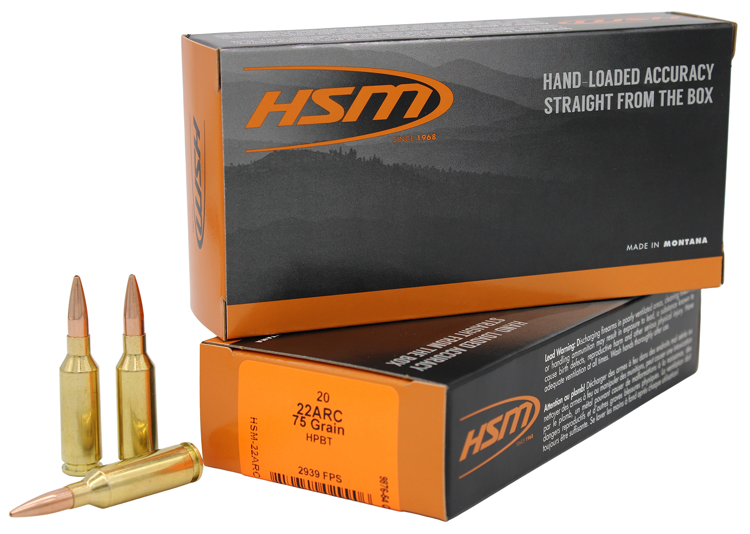 HSM 22ARC1N Varmint  22ARC 75gr Hollow Point Boat Tail 20 Per Box/25 Case
