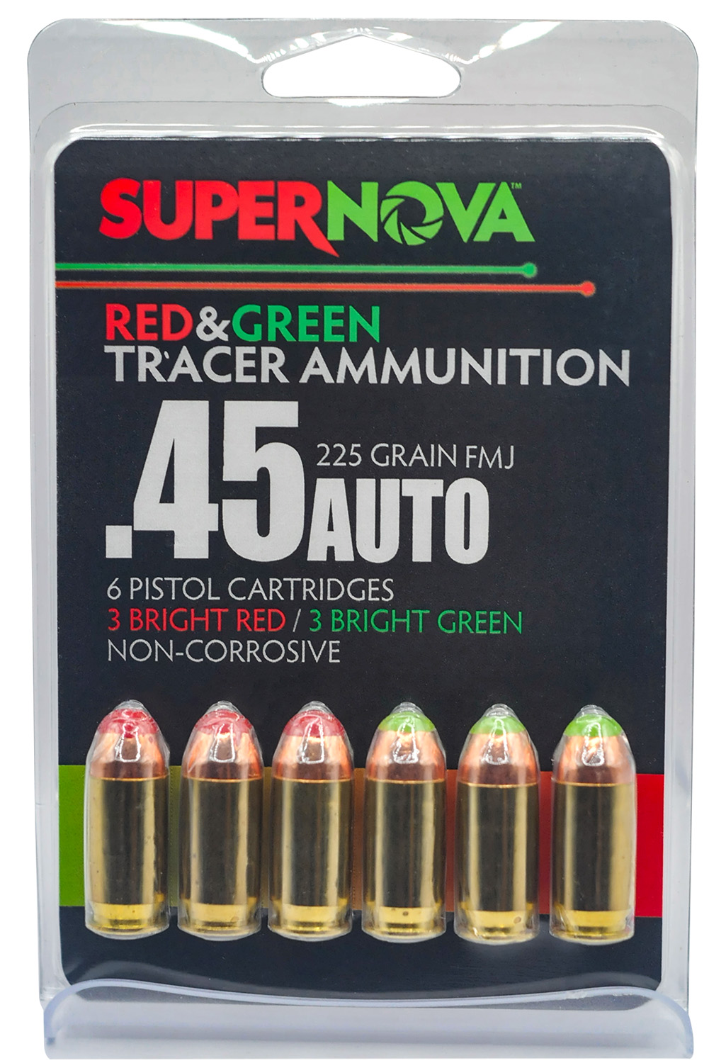 Supernova PMSN45ACMP Green/Red Tracer  45ACP 225gr Full Metal Jacket 6 Per Box/60 Case