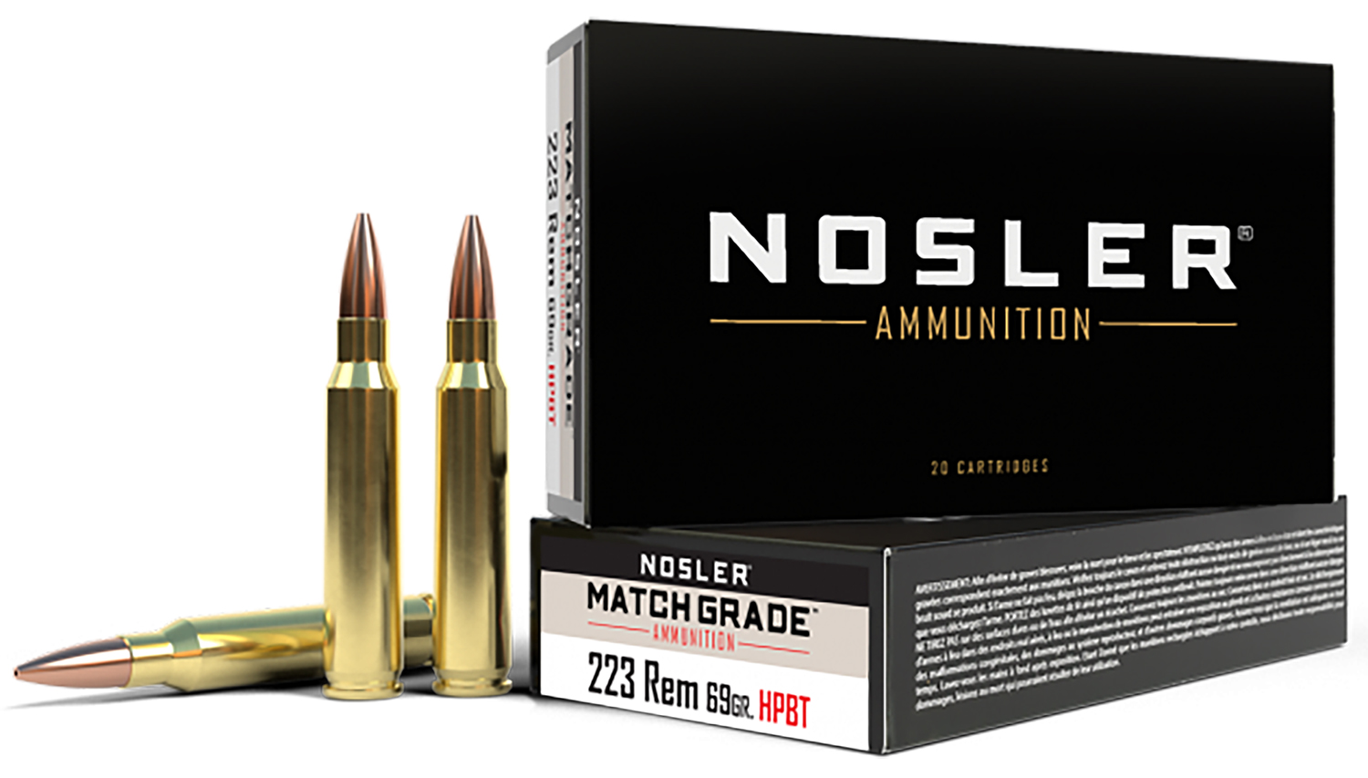 Nosler 60023 Match Grade  223Rem 69gr Custom Competition Hollow Point Boat Tail 20 Per Box/20 Case