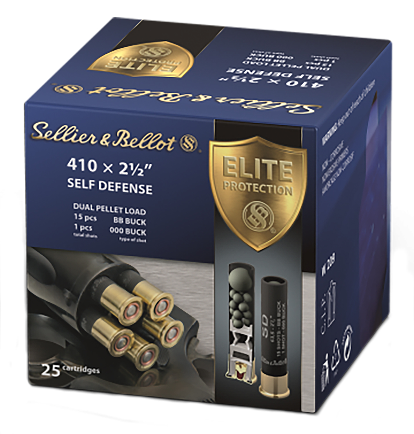 Sellier & Bellot SB410SDA Self Defense  410Gauge 2.50" 15 Pellets 1/2oz 000Buck Shot 25 Box/20 Case