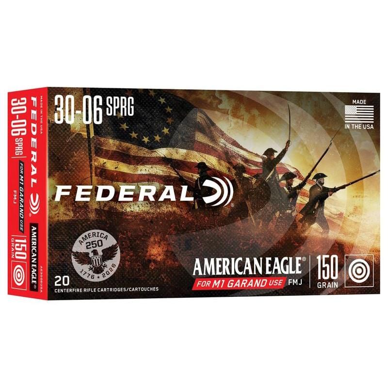 Federal American Eagle 250th Rifle Ammunition .30-06 Sprg 150gr FMJ  2740 fps 20/ct