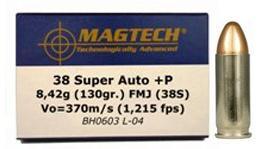 MagTech Handgun Ammunition .38 Super (+P) 130 gr FMJ 1215 fps 50/box