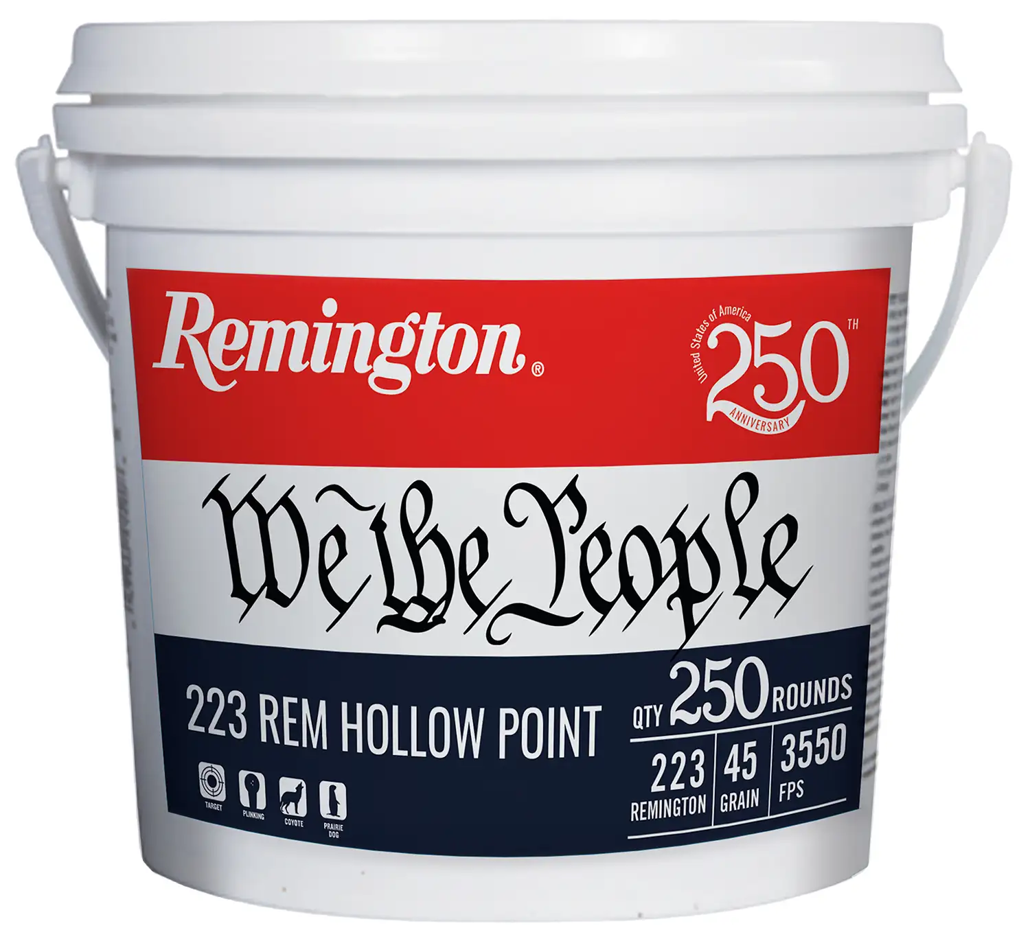 REMINGTON 223 REM 55GR FMJ 250 RND WE THE PEOPLE BUCKET 250TH 250RD/BX 4BX/CS