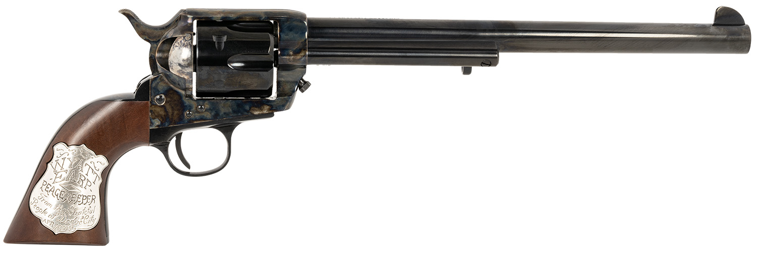 Cimarron PP558 Buntline  45 LC (Long Colt) 6 Shot 10" Blued Frame, Barrel & Cylinder, Walnut w/Inlaid Silver Medallion Grip