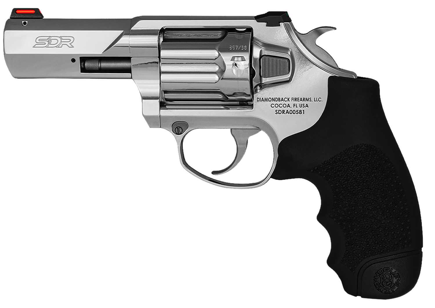 Diamondback DB0700S703 SDR  357 Mag/38 Special +P 6 Shot 3" Polished Stainless Steel Barrel, Cylinder & Frame, Black Hogue Rubber Grip, Exposed Hammer