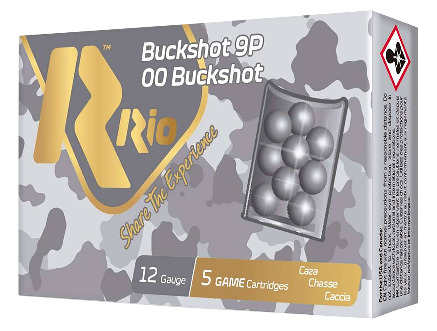 Rio Ammunition RB129   12Gauge 2.75" 00 Buck Shot 5 Per Box/50 Case