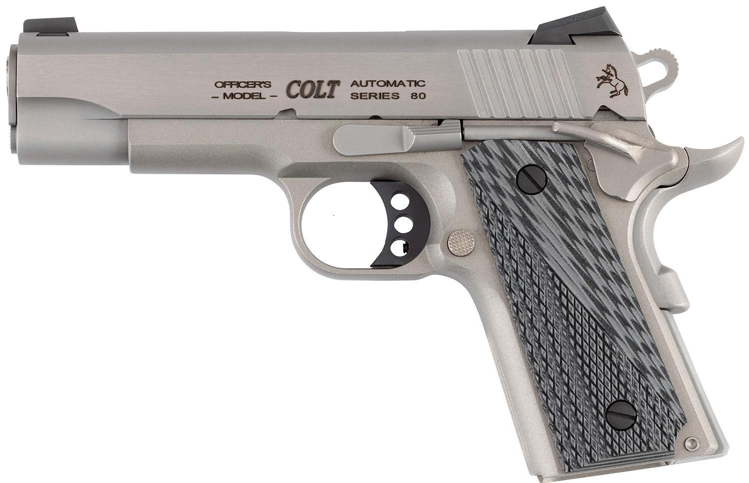 Colt Mfg O9840XE Officer Lightweight 45 ACP 7+1 4.25" Stainless Steel Barrel, Stainless Cerakote Stainless Steel Serrated Slide, Stainless Cerakote Aluminum Frame w/Beavertail, Black/Gray G10 Grip