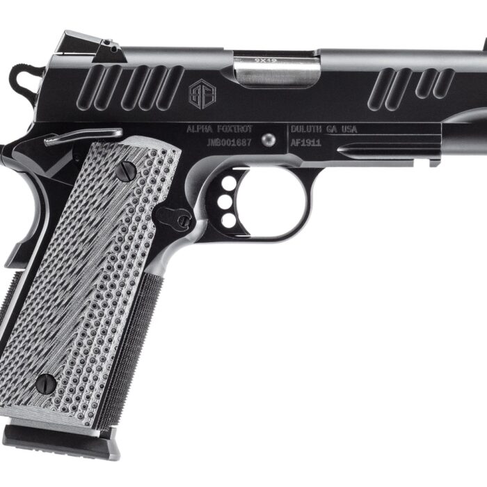 Alpha Foxtrot AA01X1CND-XQBK10 AF1911 Enhanced 9mm Luger 10+1 4.25" Stainless Bull Barrel, Black QPQ Stainless Steel Serrated Slide, Black QPQ Stainless Steel Checkered Frame w/Beavertail, G10 Grip