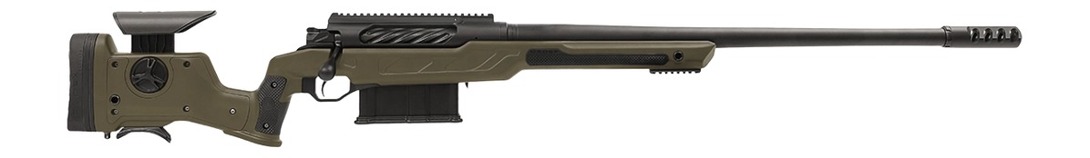 Cadex Inc CDXBMGQUA5029HI20I1J5N BMG Quake  50 BMG 3+1 29" Black DLC Match Grade Threaded Barrel, Black DLC Receiver w/Picatinny Rail, Adj Cheek Piece & LOP OD Green Polymer Stock