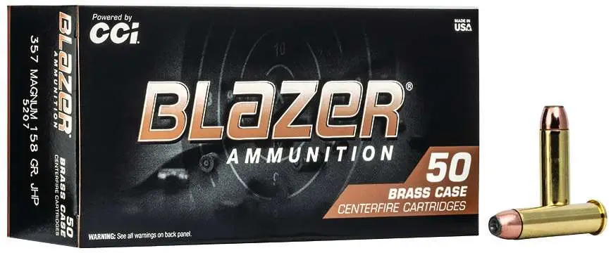 CCI 357 MAG 158 JHP BLAZER BRASS 50 RD/BX 20 BX/CS 3 CCI 357 MAG 158 JHP BLAZER BRASS 50 RD/BX 20 BX/CS