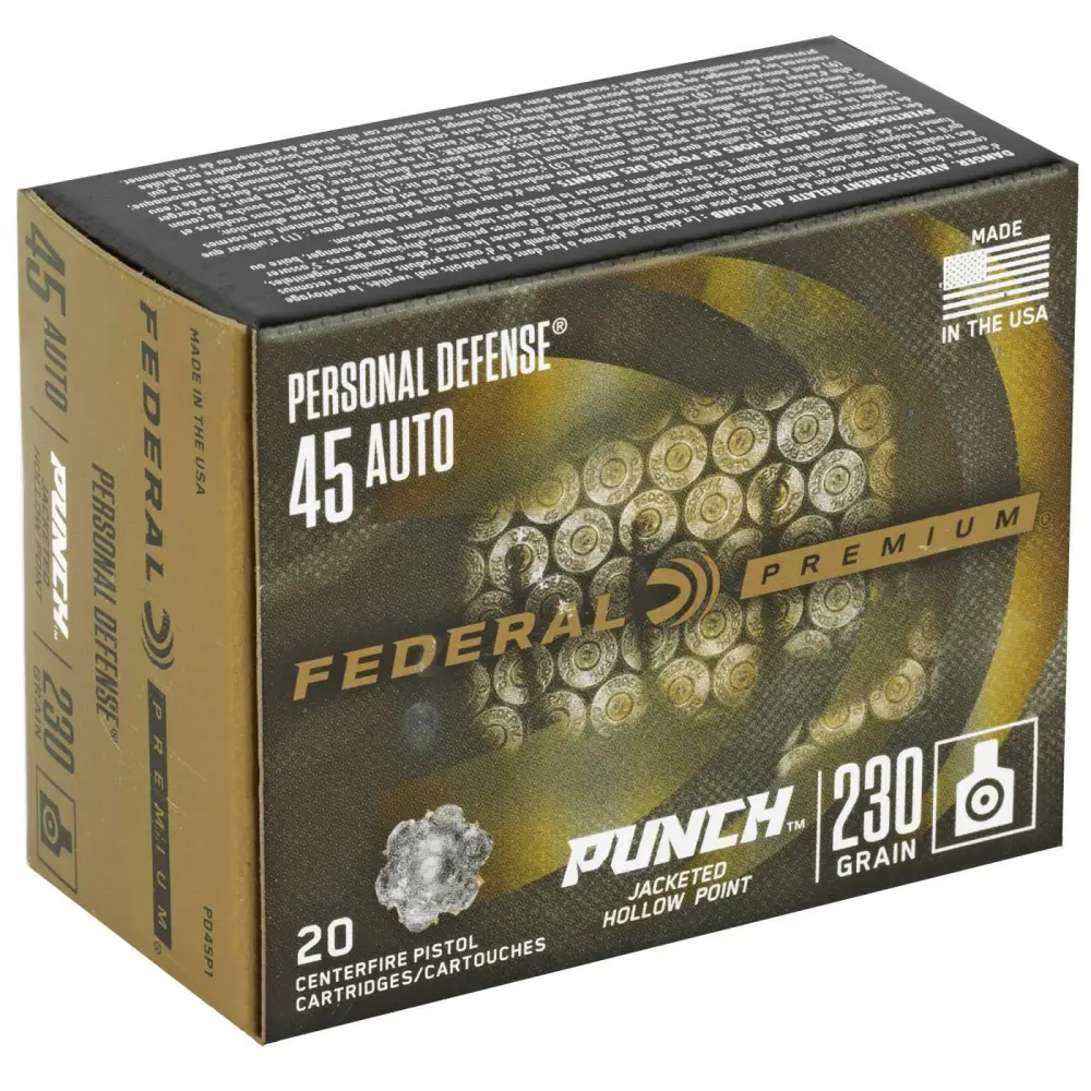 FEDERAL 45 AUTO 230GR PUNCH JHP 20 RD/BX 10 BX/CS 3 FEDERAL 45 AUTO 230GR PUNCH JHP 20 RD/BX 10 BX/CS