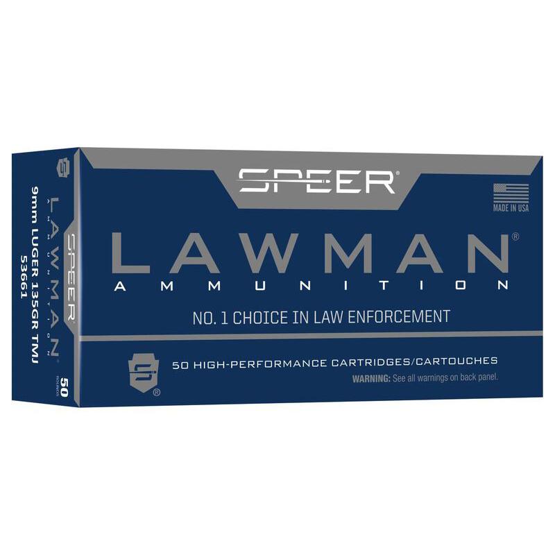 Speer Lawman Handgun Training Ammunition 9mm Luger 135gr TMJ 1120 fps 50/ct 3 Speer Lawman Handgun Training Ammunition 9mm Luger 135gr TMJ 1120 fps 50/ct