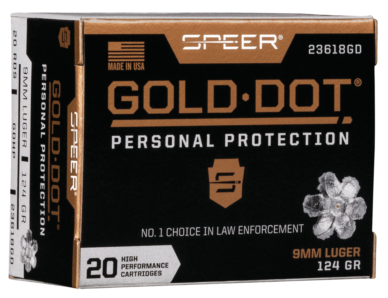 Speer 23618GD Gold Dot Personal Protection 9mmLuger 124gr Hollow Point 20 Per Box/10 Case 3 Speer 23618GD Gold Dot Personal Protection 9mmLuger 124gr Hollow Point 20 Per Box/10 Case
