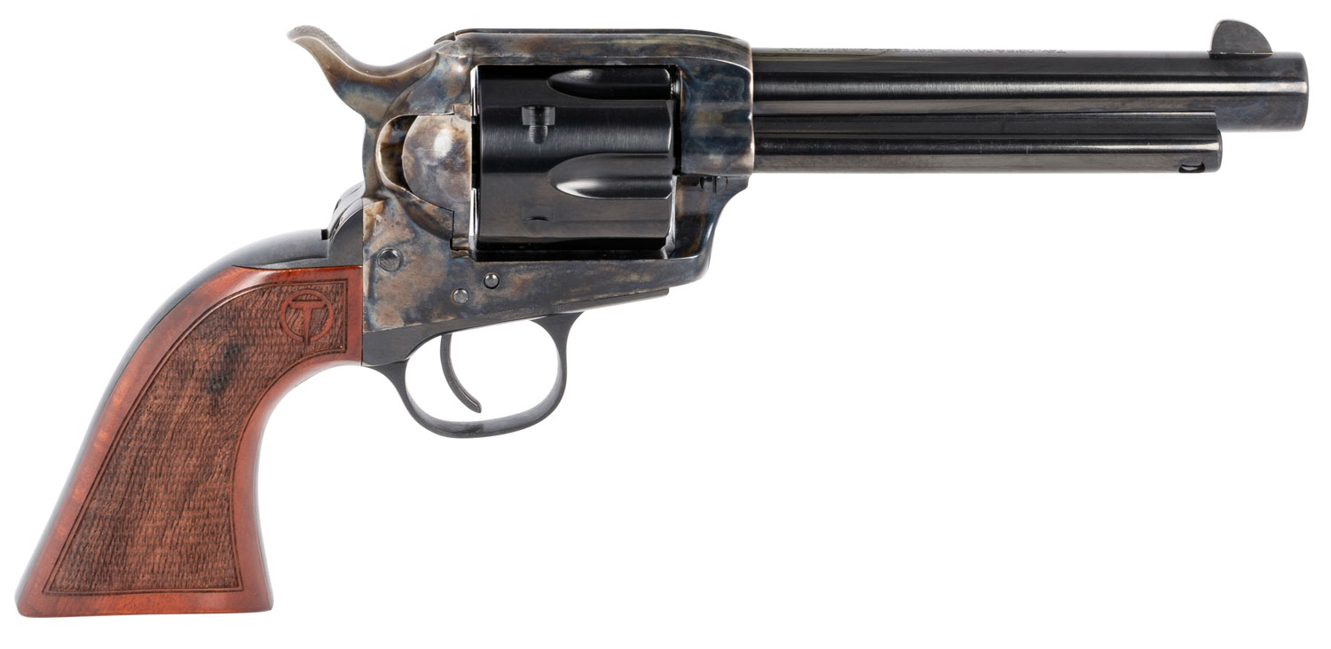 Taylors & Company 550811 Smoke Wagon  357 Mag Caliber with 5.50" Blued Finish Barrel, 6rd Capacity Blued Finish Cylinder, Color Case Hardened Finish Steel Frame & Checkered Walnut Grip