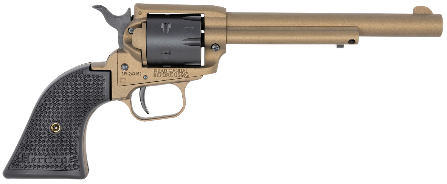 Heritage Mfg RR22A6 Rough Rider  22 LR 6 Shot, 6.50" Burnt Bronze Cerakote Steel Barrel, Black Satin Cylinder Burnt Bronze Cerakote Steel, Black Textured Polymer Grips