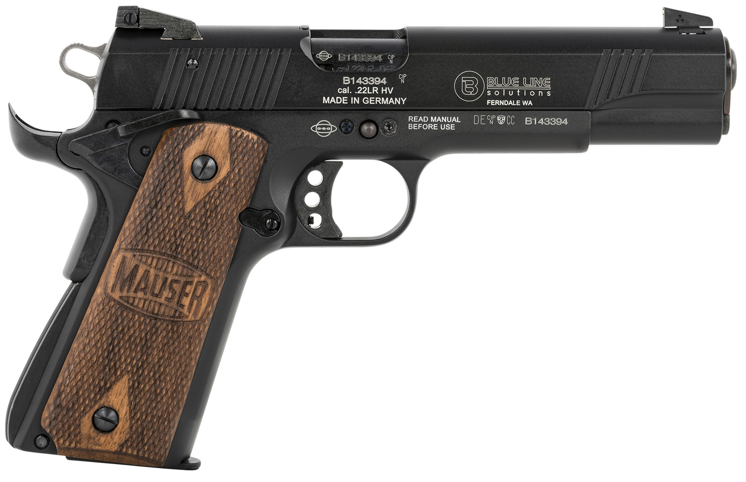 Mauser Rimfire 4110605 1911 22 LR 10+1 5" Black Steel Barrel, Black Aluminum Slide, Black Aluminum Frame w/Beavertail, Walnut Grip, Ambidextrous 3 Mauser Rimfire 4110605 1911 22 LR 10+1 5" Black Steel Barrel, Black Aluminum Slide, Black Aluminum Frame w/Beavertail, Walnut Grip, Ambidextrous