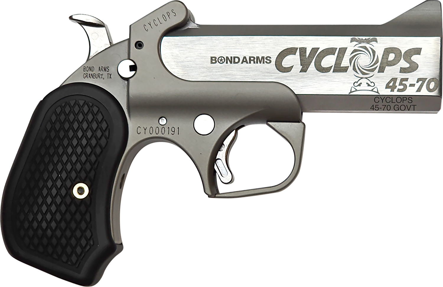 Bond Arms BACY Cyclops  45-70 Gov 1rd Shot 4.25" Stainless Stainless Steel Barrel Matte Stainless Black Extended B6 Resin Grips