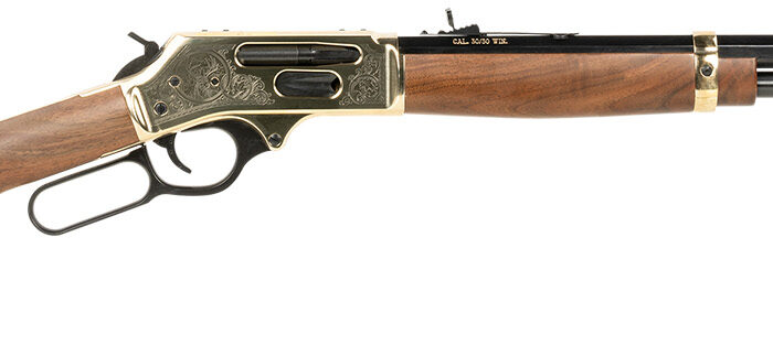 Henry H009BGWL Wildlife  30-30 Win 5+1 20" Blued Octagon, Polished Brass Engraved Rec, American Walnut Furniture, Adj. Brass Buckhorn Sight
