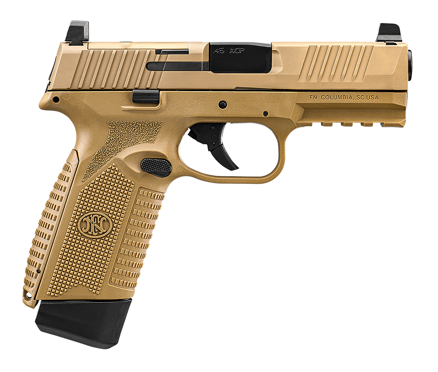 FN 66101390 545 MRD Full Size 45 ACP 10+1 4.10" Black Hammer Forged/Target Crown Barrel/ Flat Dark Earth Optic Cut/Serrated Slide/Flat Dark Earth Polymer Frame w/Picatinny Rail, Ambidextrous