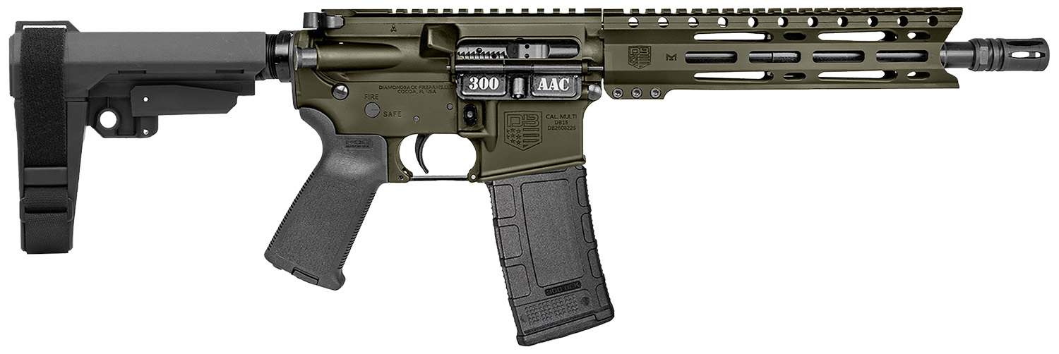 Diamondback DB1916B101 DB15  300 AAC 30+1 10" OD Green Cerakote Heavy Barrel 9" M-LOK Handguard 7075-T6 Aluminum SBA3 Brace Magpul MOE Grip